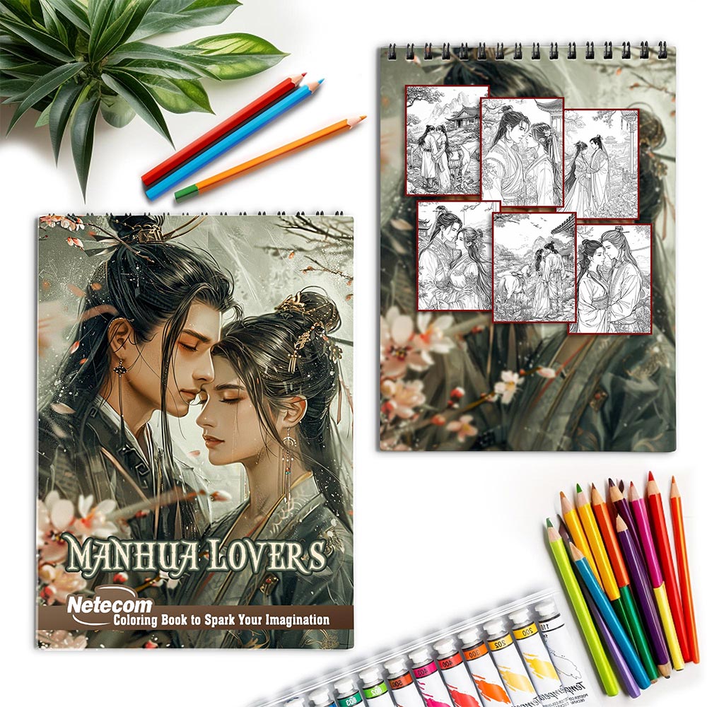 Netecom Manhua Lovers Spiral Coloring Book for Adults