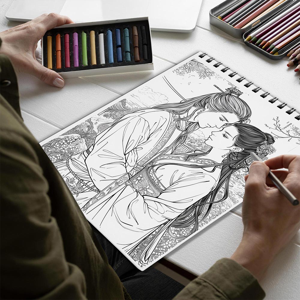 Netecom Manhua Lovers Spiral Bound Coloring Book for Adults