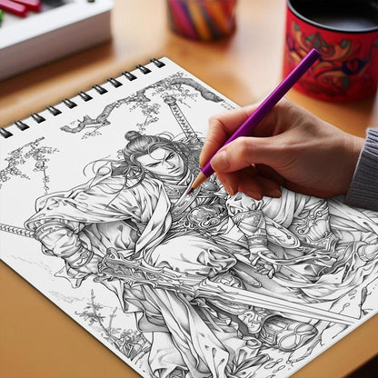 Netecom Manhua Warriors Coloring Book Spiral Bound for Adults