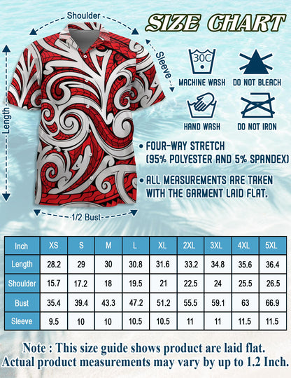 Netecom Maori Kowhaiwhai Polynesian Hawaiian Shirt for Men, Polynesian Style, Button Down Summer Beach Short Sleeve, S-5XL