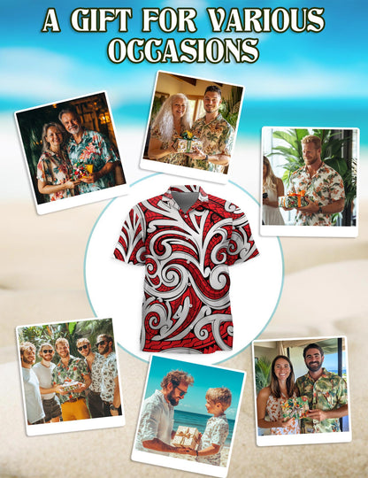 Netecom Maori Kowhaiwhai Polynesian Hawaiian Shirt for Men, Polynesian Style, Button Down Summer Beach Short Sleeve, S-5XL