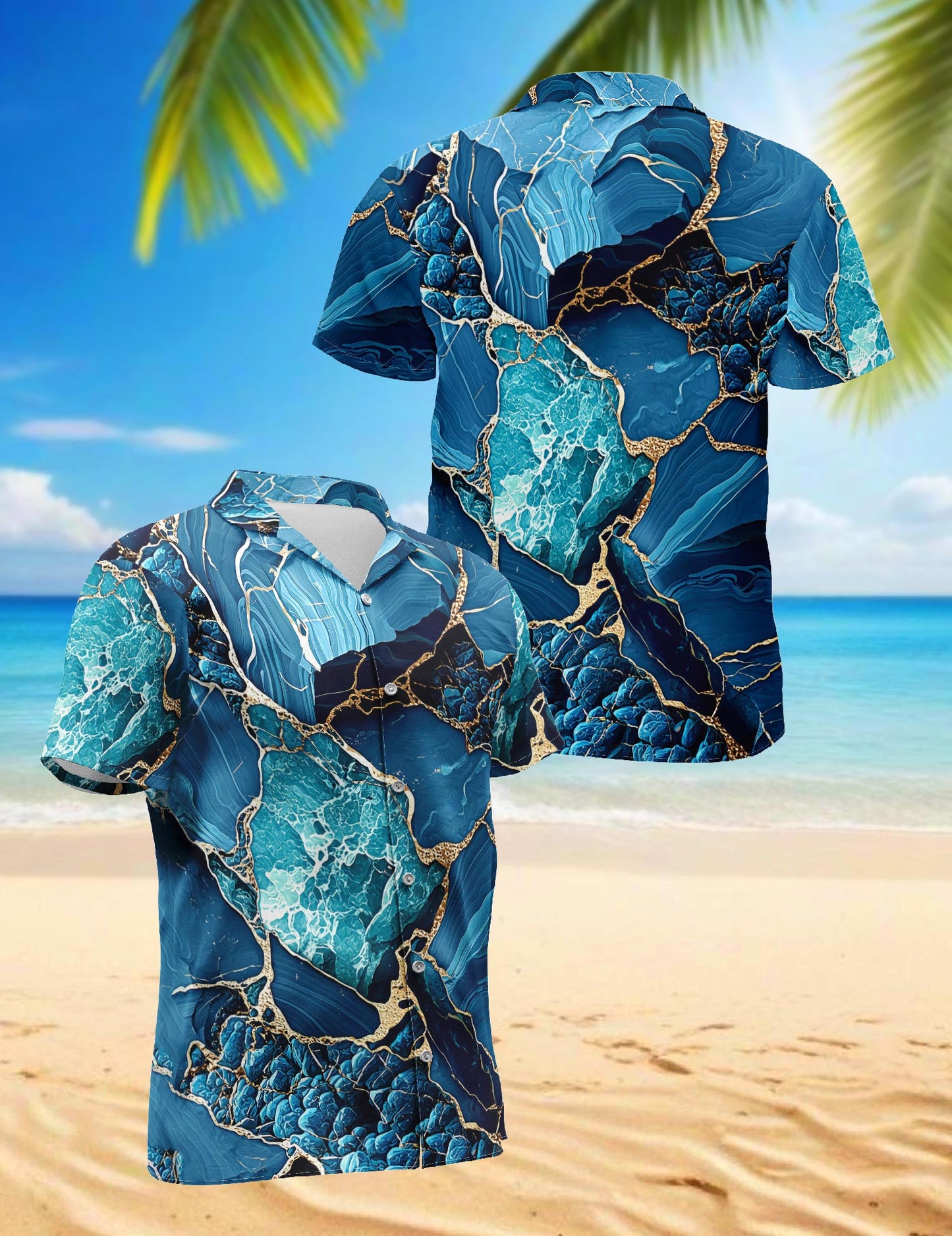 Netecom Marble Hawaiian Shirt for Men, Retro Style, Button Down Summer Beach Short Sleeve, S-5XL