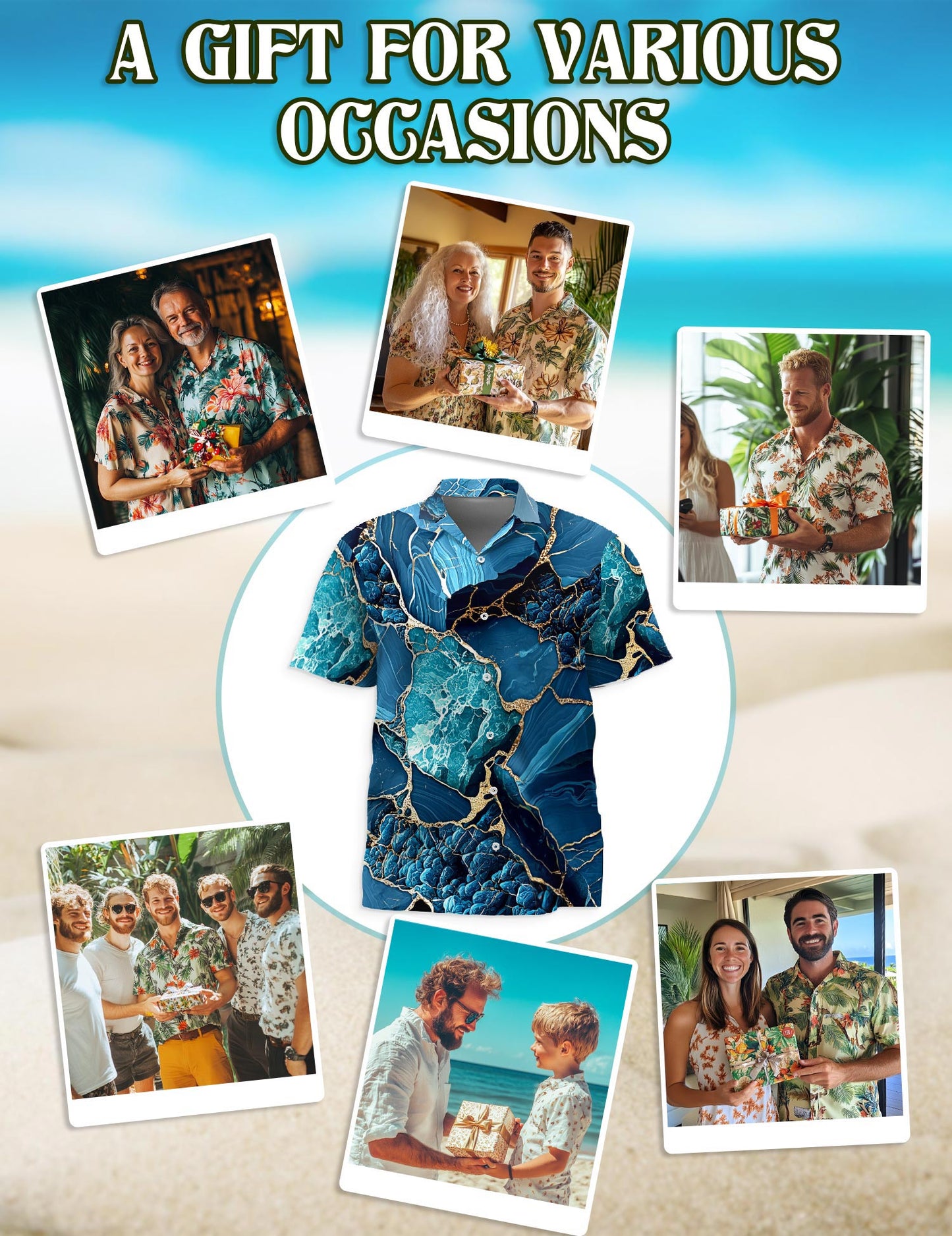 Netecom Marble Hawaiian Shirt for Men, Retro Style, Button Down Summer Beach Short Sleeve, S-5XL