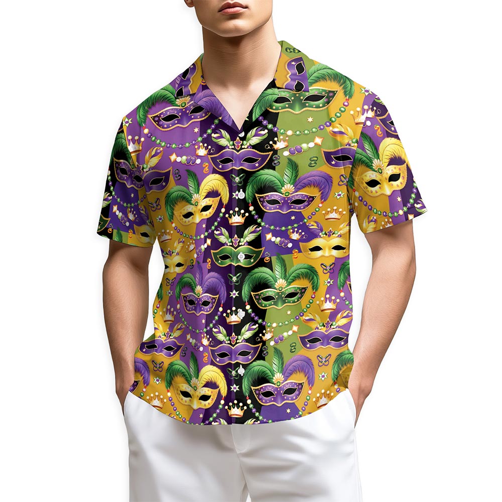 Netecom Mardi Gras Mask Hawaiian Shirt for Men