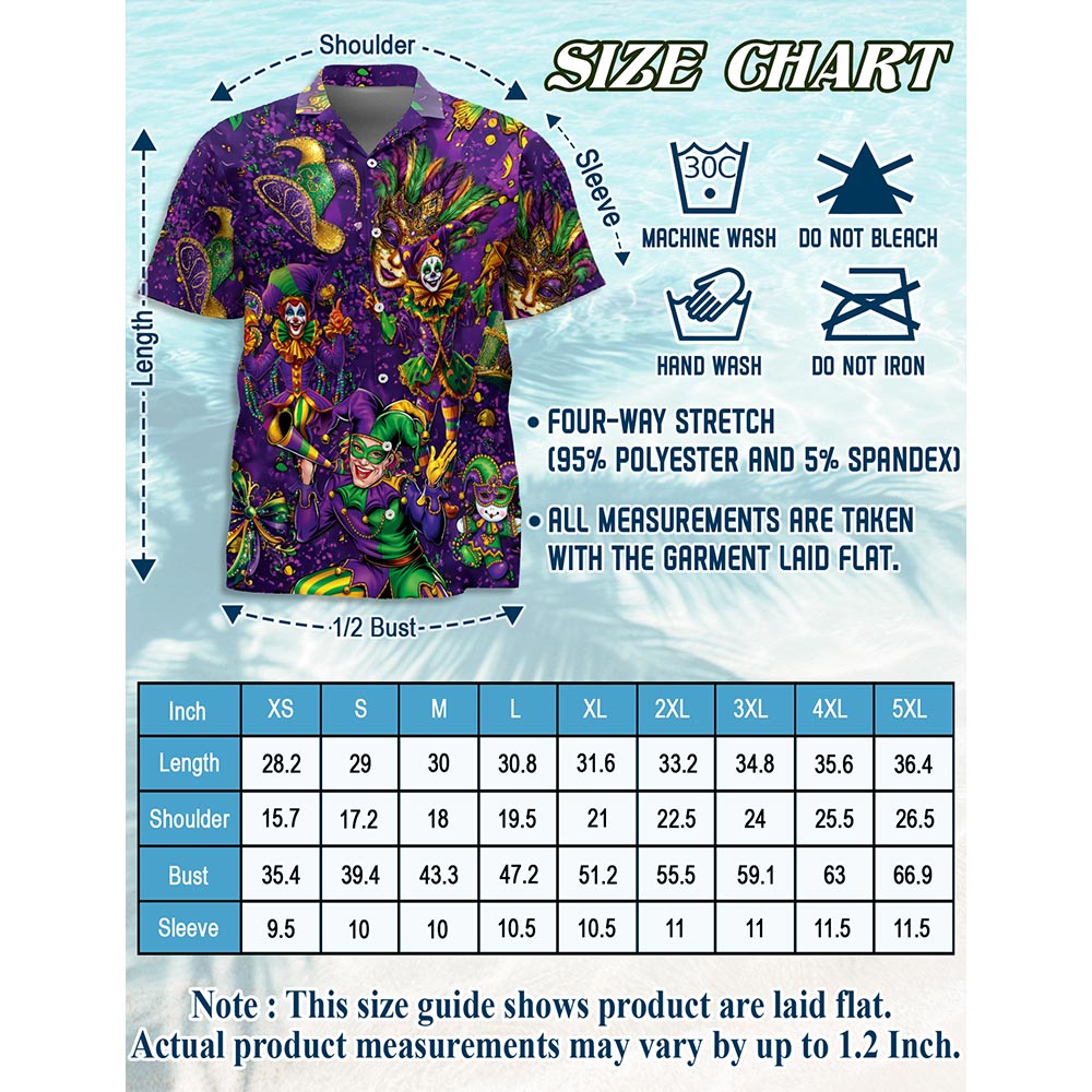 Netecom Mardi Gras Party Hawaiian Shirt for Men, Button Down Summer Beach Short Sleeve, Purple Carnival Style, S-5XL