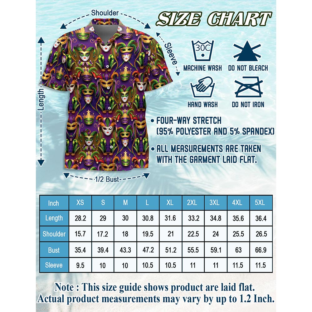 Netecom Mardi Gras Party Hawaiian Shirt for Men, Button Down Summer Beach Short Sleeve, Festive Carnival Style, S-5XL