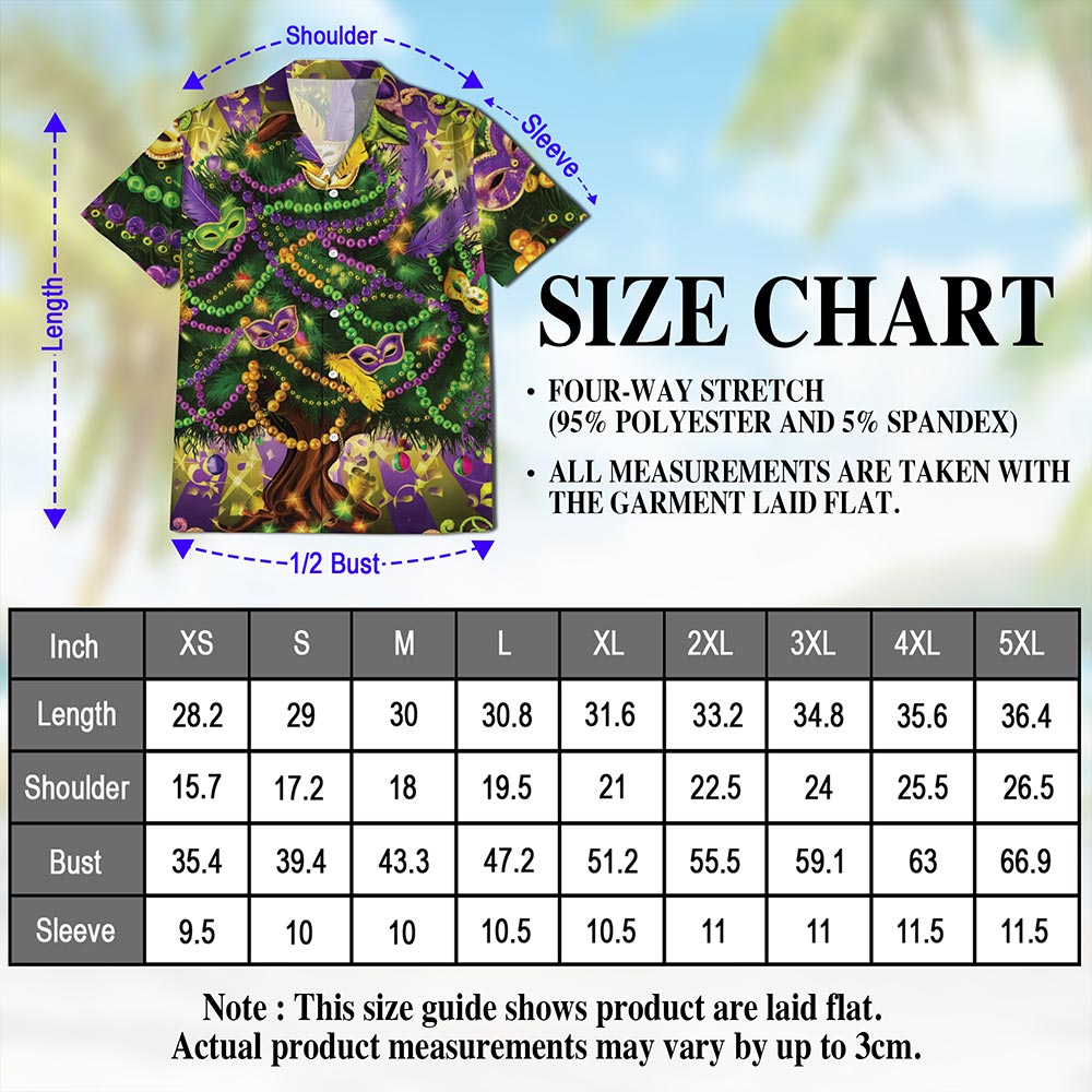 Netecom Mardi Gras Tree Hawaiian Shirt for Men, Button Down Summer Beach Short Sleeve, Festive Carnival Style, S-5XL