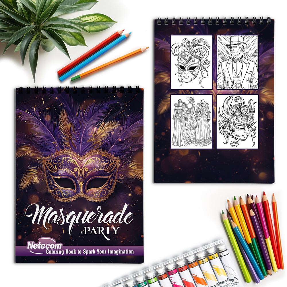 Netecom Masquerade Party Spiral Coloring Book for Adults