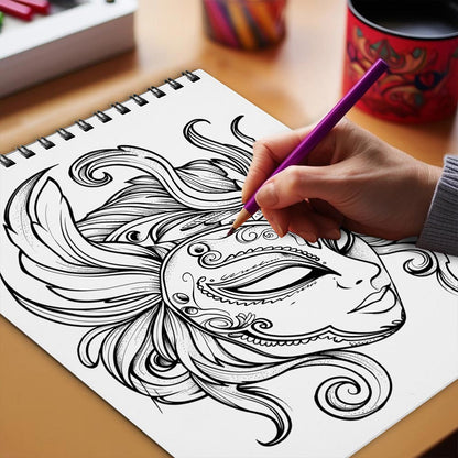 Netecom Masquerade Party Coloring Book Spiral Bound for Adults