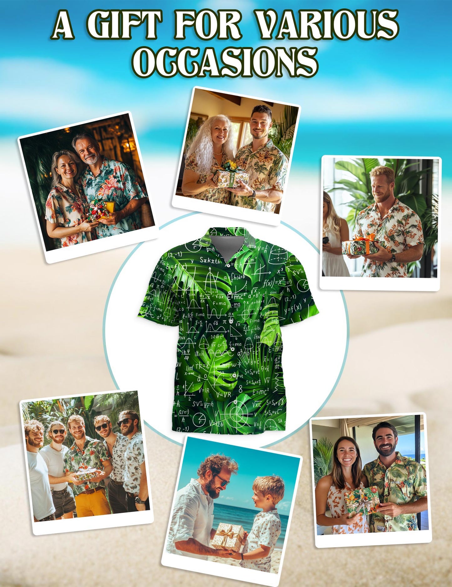 Netecom Math Hawaiian Shirt for Men, Academic Style, Button Down Summer Beach Short Sleeve, S-5XL