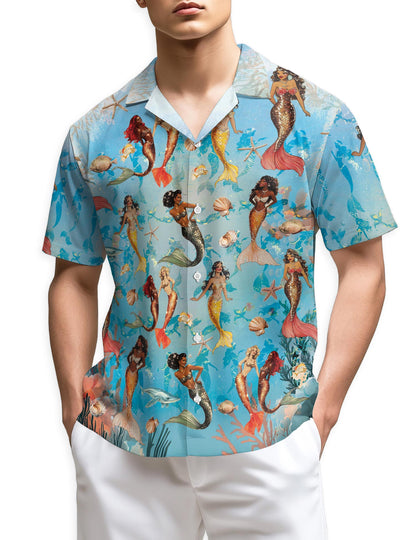 Netecom Mermaid Coral Reef Hawaiian Shirt for Men