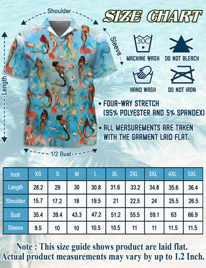 Netecom Mermaid Coral Reef Hawaiian Shirt for Men, Ocean Lovers, Under The Sea Button Down Summer Beach Short Sleeve, S-5XL