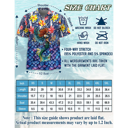 Netecom Mermaid Tropical Hawaiian Shirt for Men, Button Down Summer Beach Short Sleeve, Tropical Style, Sizes S-5XL