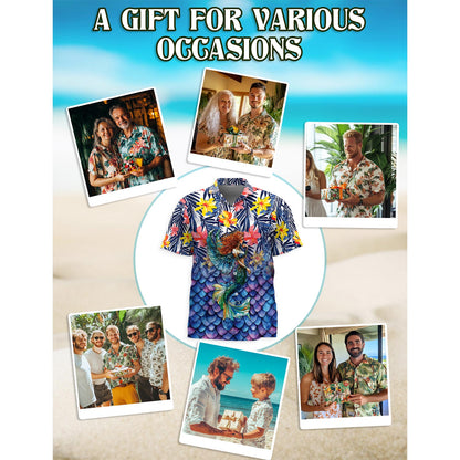 Netecom Mermaid Tropical Hawaiian Shirt for Men, Button Down Summer Beach Short Sleeve, Tropical Style, Sizes S-5XL