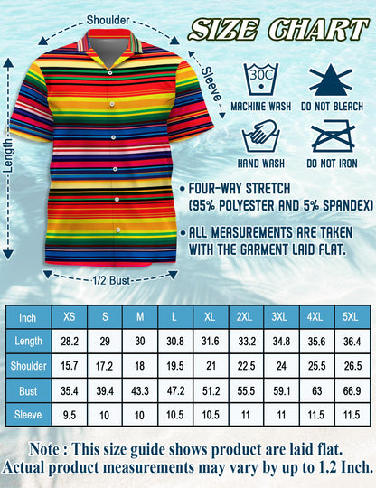 Netecom Mexican Serape Blanket Pattern Hawaiian Shirt for Men, Button Down Summer Beach Short Sleeve, Retro Vintage, Sizes S-5XL