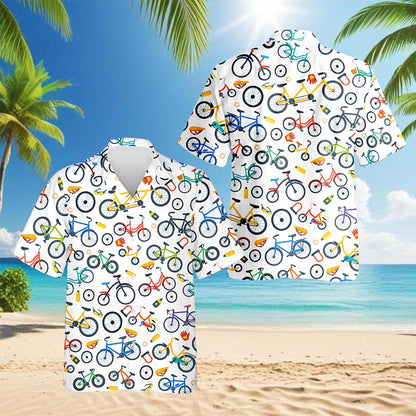 Netecom Mini Bicycle Hawaiian Shirt for Men, Retro Style, Button Down Summer Beach Short Sleeve, S-5XL