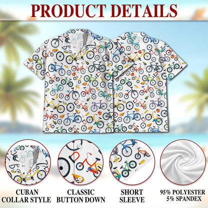 Netecom Mini Bicycle Hawaiian Shirt for Men, Retro Style, Button Down Summer Beach Short Sleeve, S-5XL