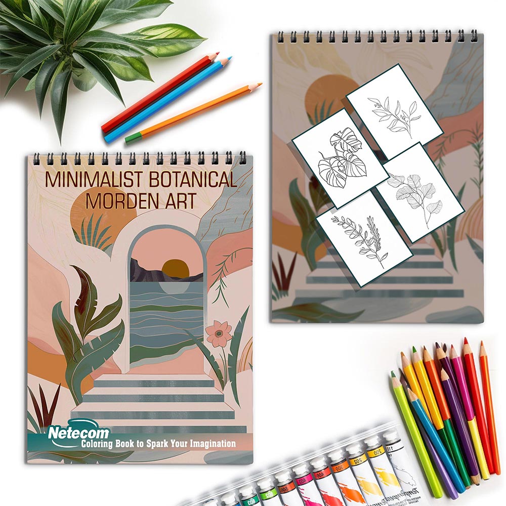 Netecom Minimalist Botanical Morden Art Spiral Coloring Book for Adults