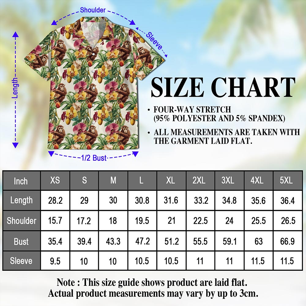 Netecom Monkey Hawaiian Shirt for Men, Tropical Style, Button Down Summer Beach Short Sleeve, S-5XL