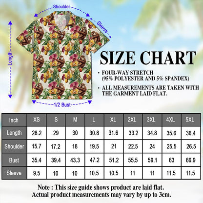 Netecom Monkey Hawaiian Shirt for Men, Tropical Style, Button Down Summer Beach Short Sleeve, S-5XL