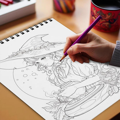 Netecom Moon Witches Coloring Book Spiral Bound for Adults