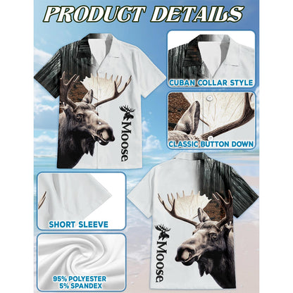 Netecom Moose Forest Hawaiian Shirt for Men, Button Down Summer Beach Short Sleeve, Sizes S-5XL