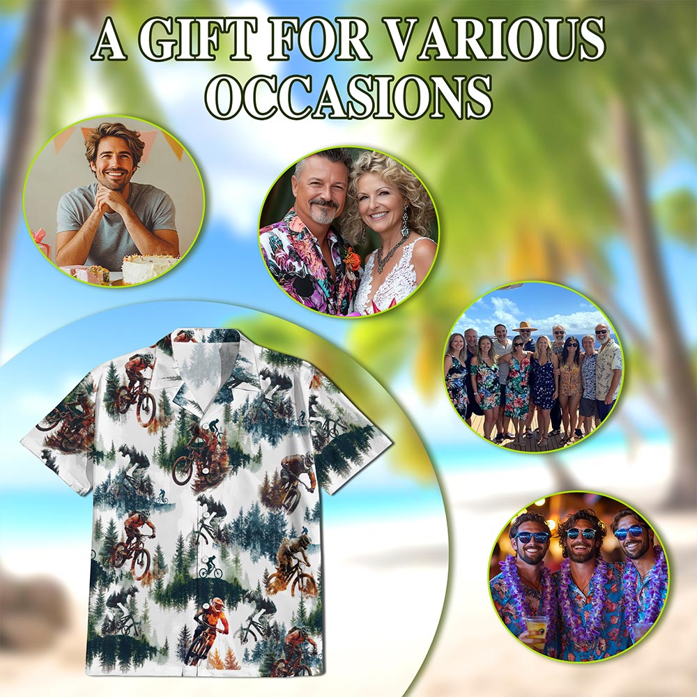 Netecom Mountain Biking Hawaiian Shirt for Men, Button Down Summer Beach Short Sleeve, S-5XL