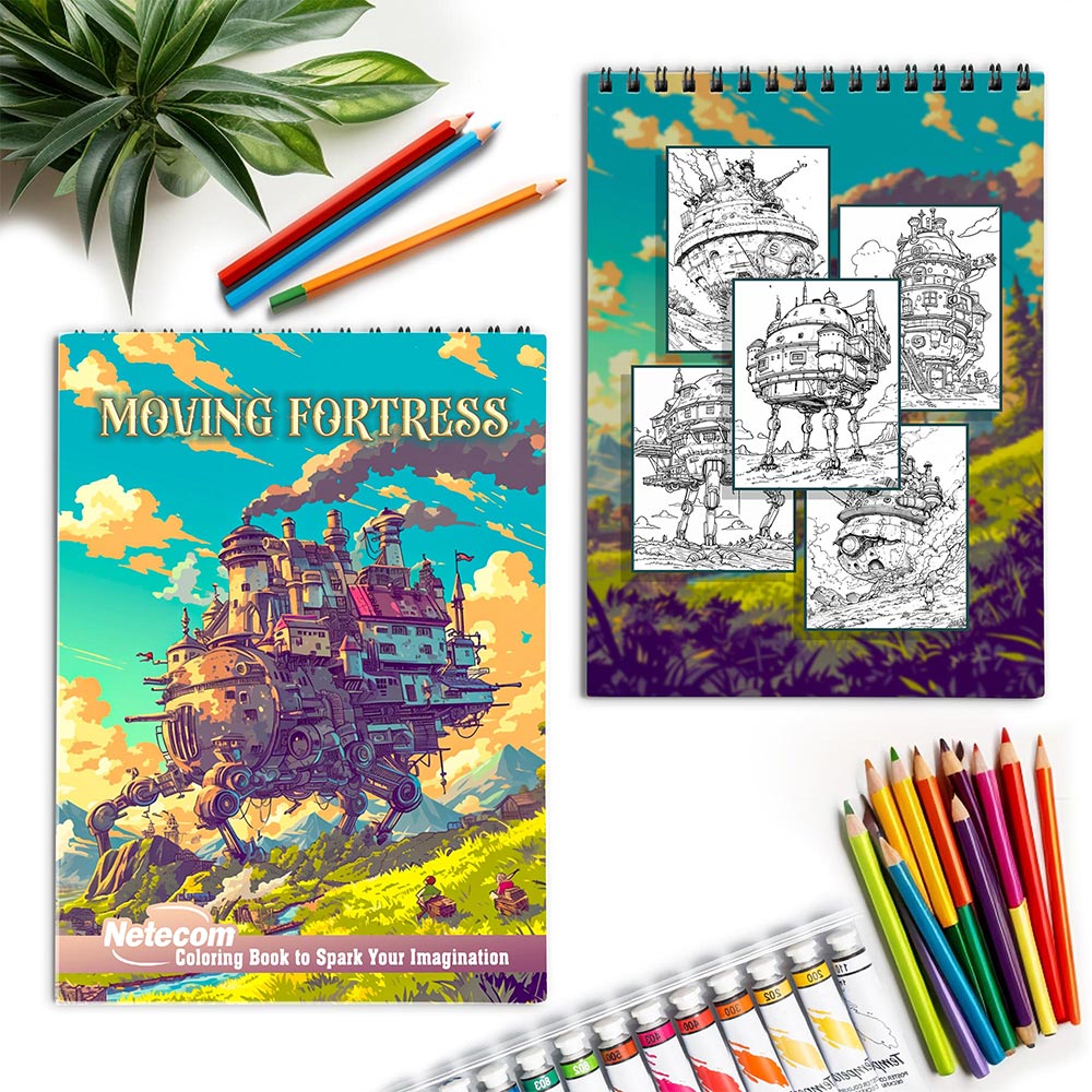 Netecom Moving Fortress Spiral Coloring Book for Adults