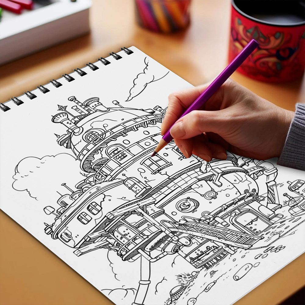 Netecom Moving Fortress Coloring Book Spiral Bound for Adults