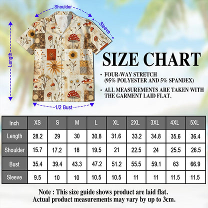 Netecom Mushroom Pattern Hawaiian Shirt for Men, Patchwork Retro Style, Button Down Summer Beach Short Sleeve, S-5XL