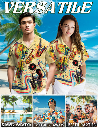 Netecom Music Saxophone Is My Life Hawaiian Shirt for Men, Button Down Summer Beach Short Sleeve, Sizes S-5XL