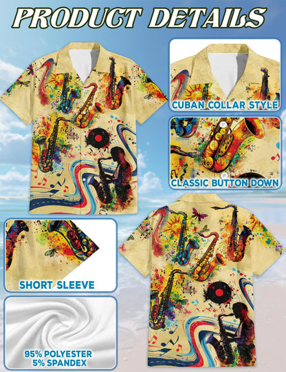 Netecom Music Saxophone Is My Life Hawaiian Shirt for Men, Button Down Summer Beach Short Sleeve, Sizes S-5XL