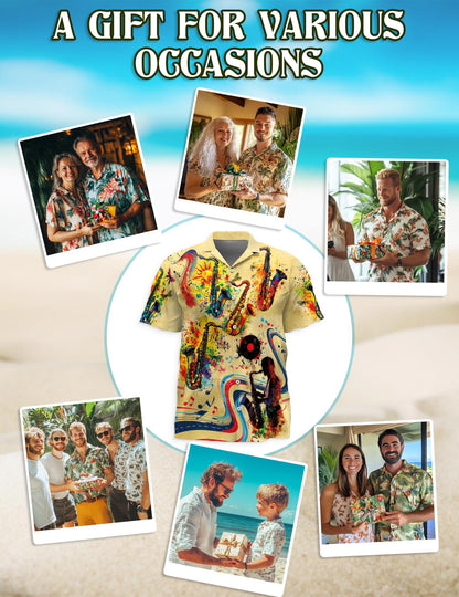 Netecom Music Saxophone Is My Life Hawaiian Shirt for Men, Button Down Summer Beach Short Sleeve, Sizes S-5XL