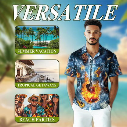 Netecom Music The Guitar Hawaiian Shirt for Men, Music Lover Gift, Button Down Summer Beach Short Sleeve, S-5XL