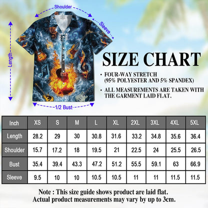 Netecom Music The Guitar Hawaiian Shirt for Men, Music Lover Gift, Button Down Summer Beach Short Sleeve, S-5XL