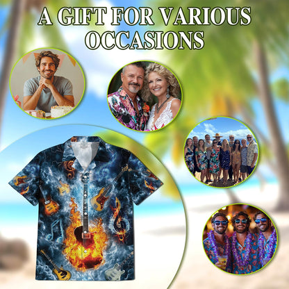 Netecom Music The Guitar Hawaiian Shirt for Men, Music Lover Gift, Button Down Summer Beach Short Sleeve, S-5XL