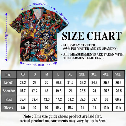 Netecom Musician Skull Hawaiian Shirt for Men, Music Lover Gifts, Playing Guitar Button Down Summer Aloha Beach Shirts, S-5XL
