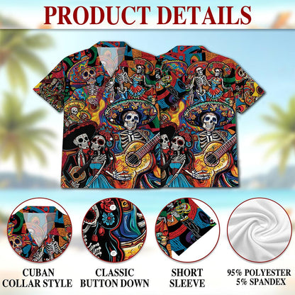 Netecom Musician Skull Hawaiian Shirt for Men, Music Lover Gifts, Playing Guitar Button Down Summer Aloha Beach Shirts, S-5XL