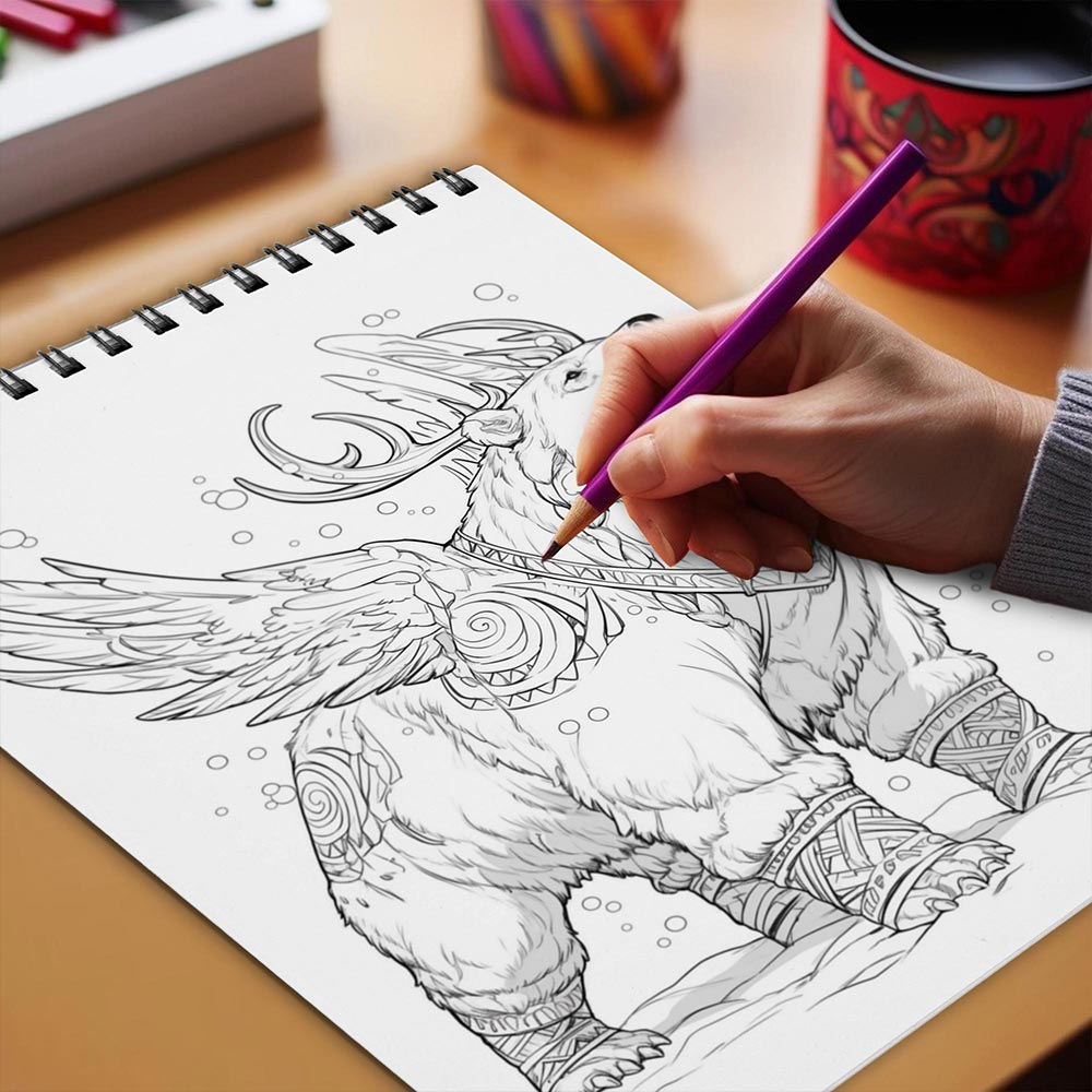 Netecom Mythical Bear Coloring Book Spiral Bound for Adults