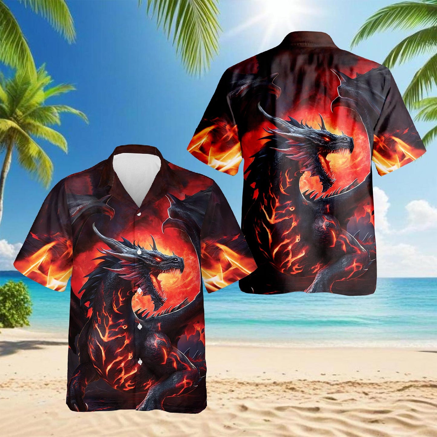 Netecom Mythical Dragon Hawaiian Shirt for Men, Button Down Summer Beach Short Sleeve, Sizes S-5XL