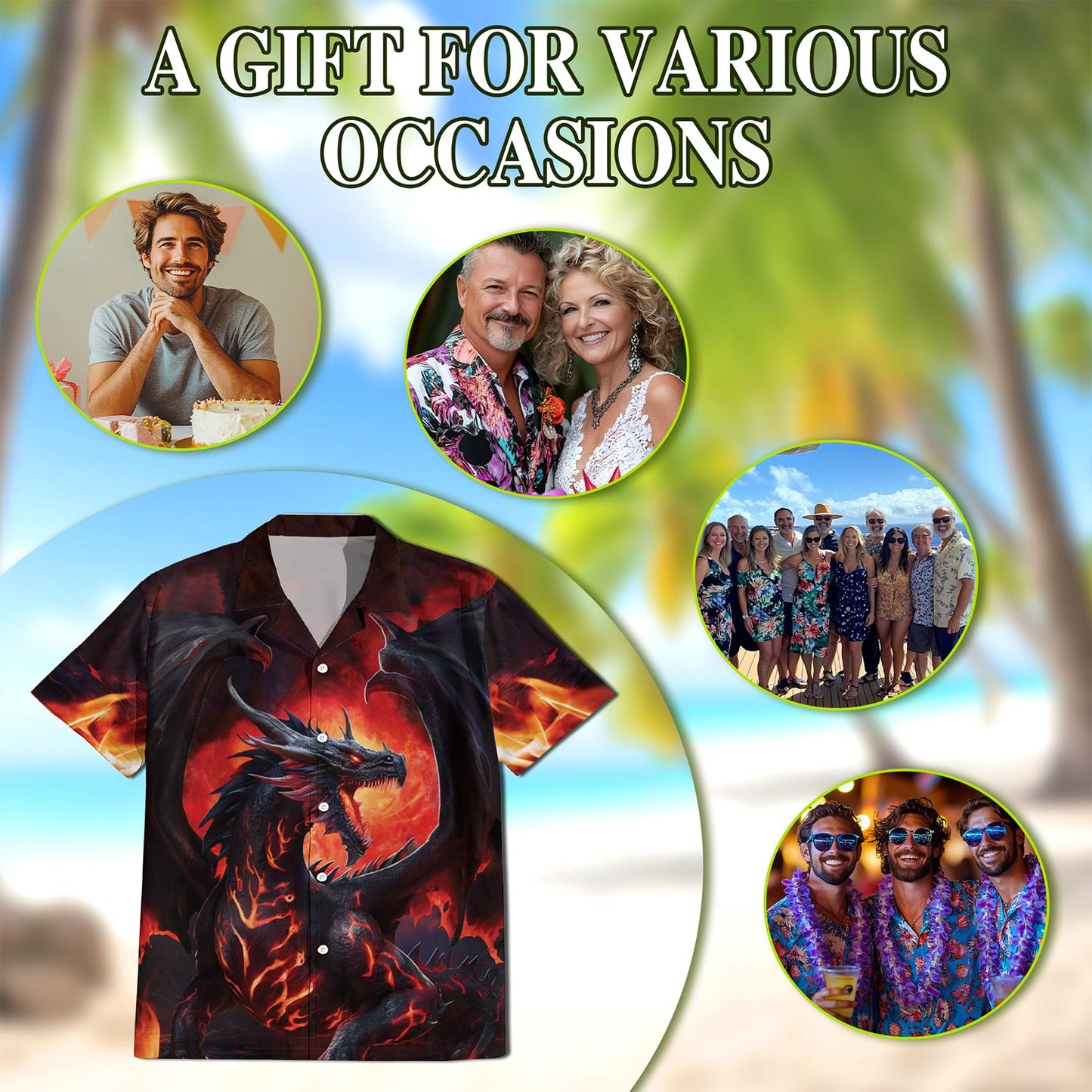 Netecom Mythical Dragon Hawaiian Shirt for Men, Button Down Summer Beach Short Sleeve, Sizes S-5XL