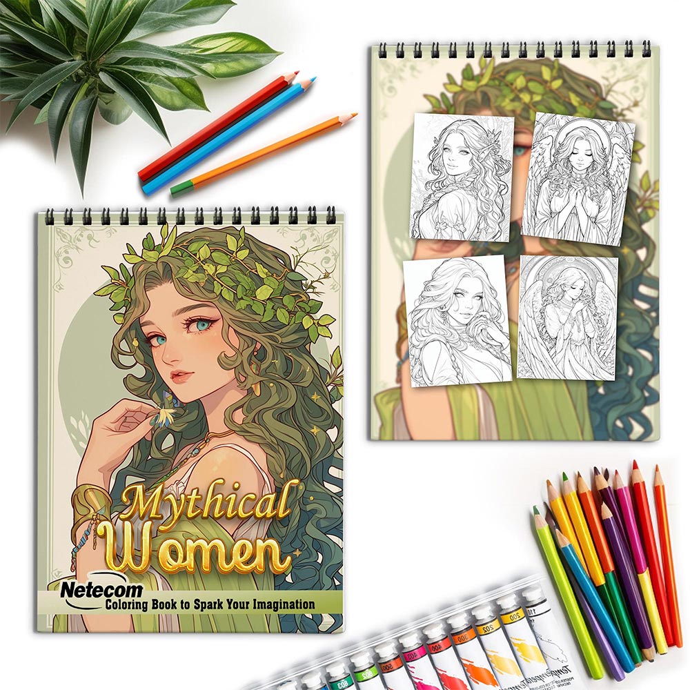 Netecom Mythical Women Spiral Coloring Book for Adults