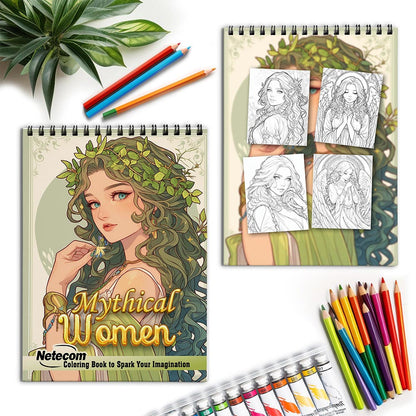 Netecom Mythical Women Spiral Coloring Book for Adults
