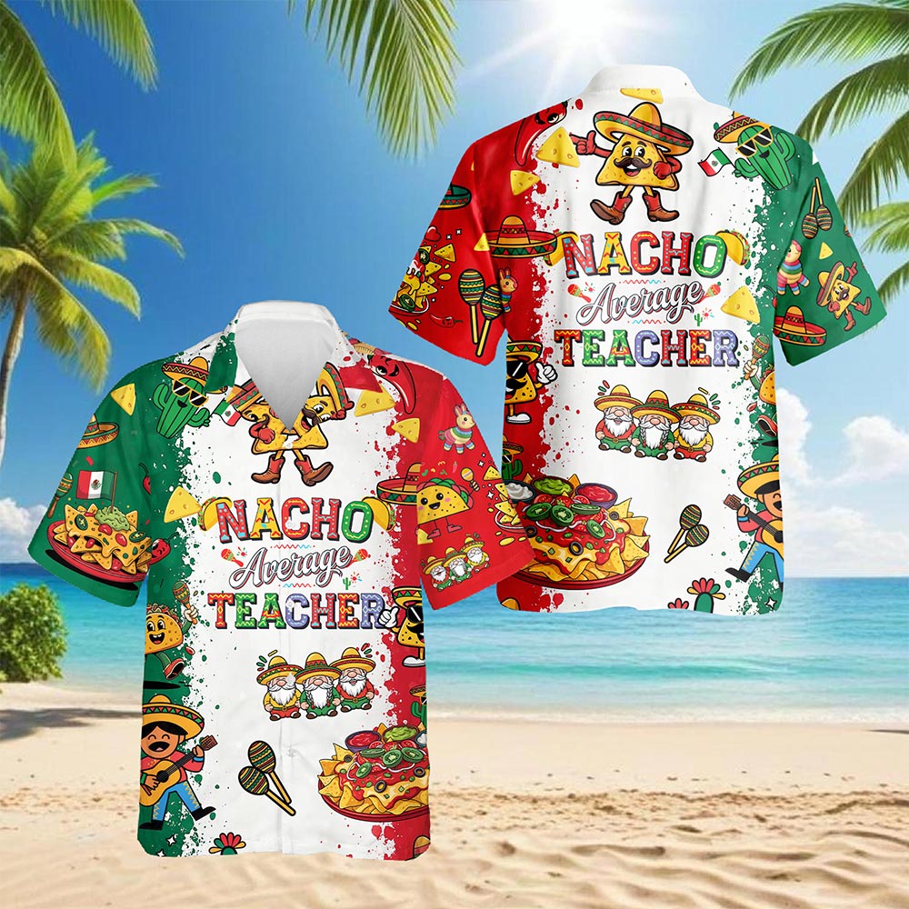 Netecom Nacho Average Teacher Hawaiian Shirt for Men, Button Down Summer Beach Short Sleeve, S-5XL