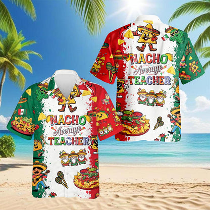 Netecom Nacho Average Teacher Hawaiian Shirt for Men, Button Down Summer Beach Short Sleeve, S-5XL