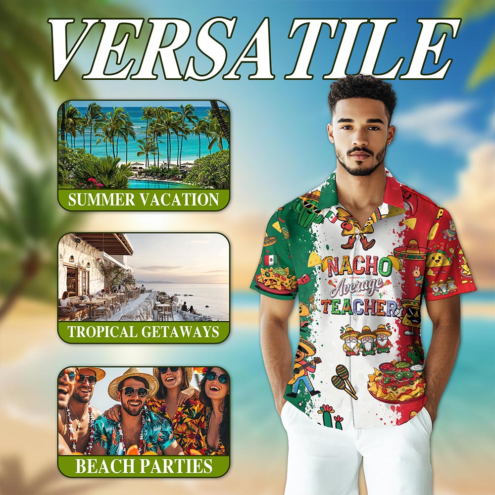 Netecom Nacho Average Teacher Hawaiian Shirt for Men, Button Down Summer Beach Short Sleeve, S-5XL