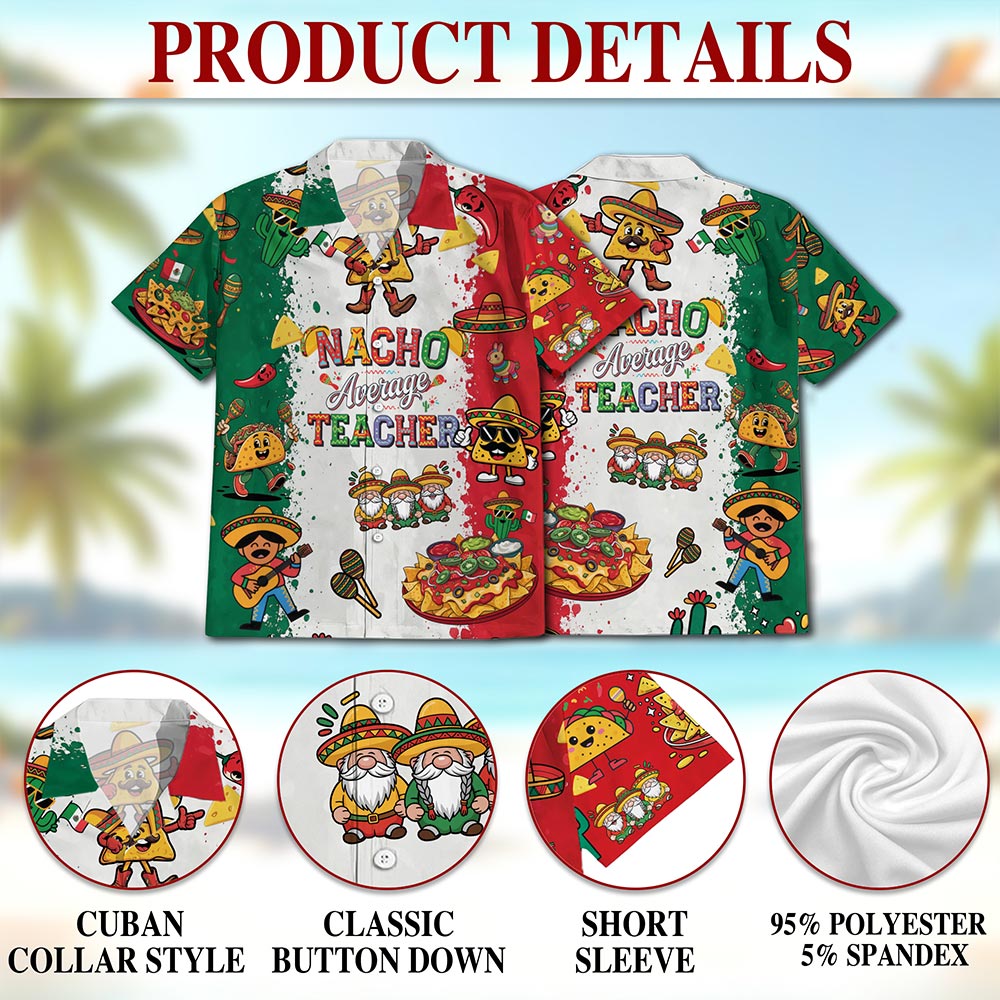 Netecom Nacho Average Teacher Hawaiian Shirt for Men, Button Down Summer Beach Short Sleeve, S-5XL