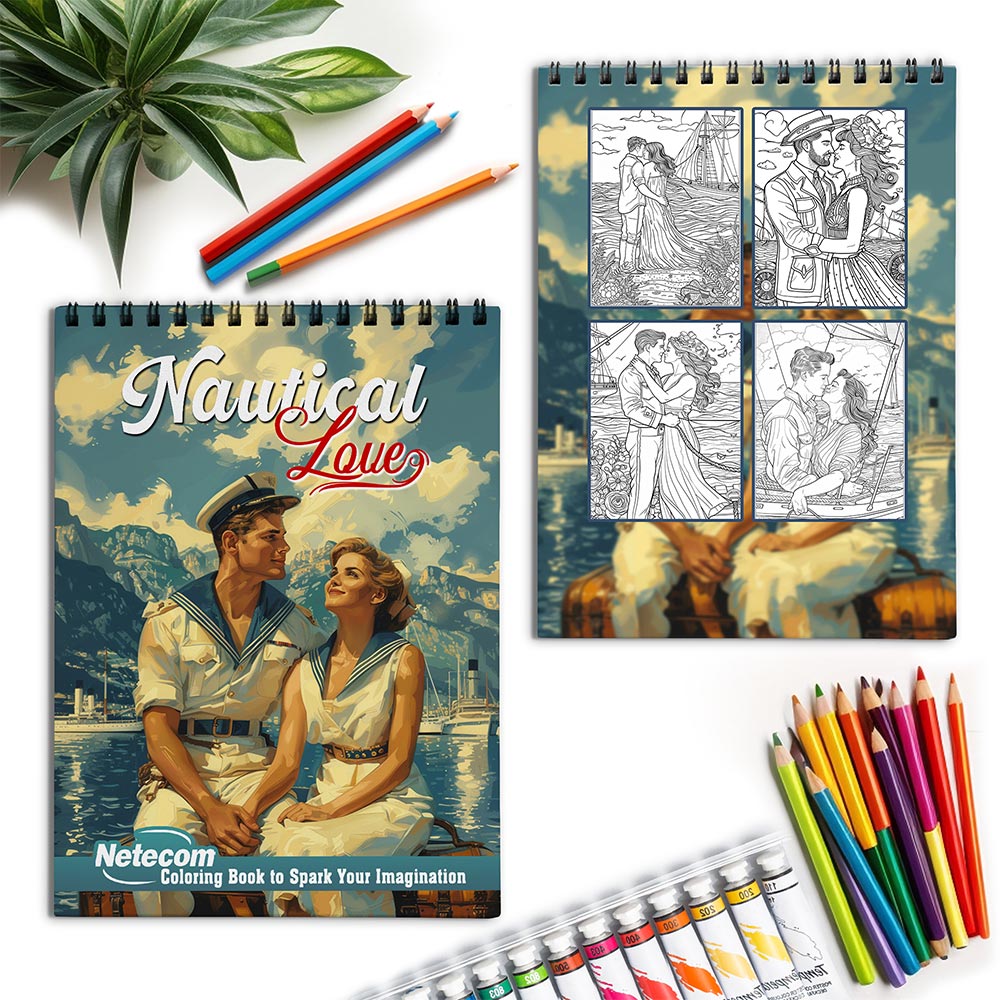 Netecom Nautical Love Spiral Coloring Book for Adults