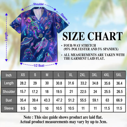 Netecom Neon Astronauts Planets Hawaiian Shirt for Men, Astronaut Science Space Button Down Summer Beach Short Sleeve, S-5XL