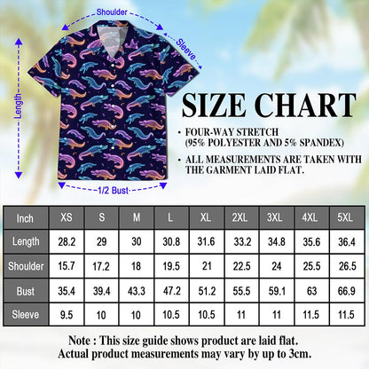 Netecom Crocodile Pattern Hawaiian Shirt for Men, Neon Style, Button Down Summer Beach Short Sleeve, S-5XL